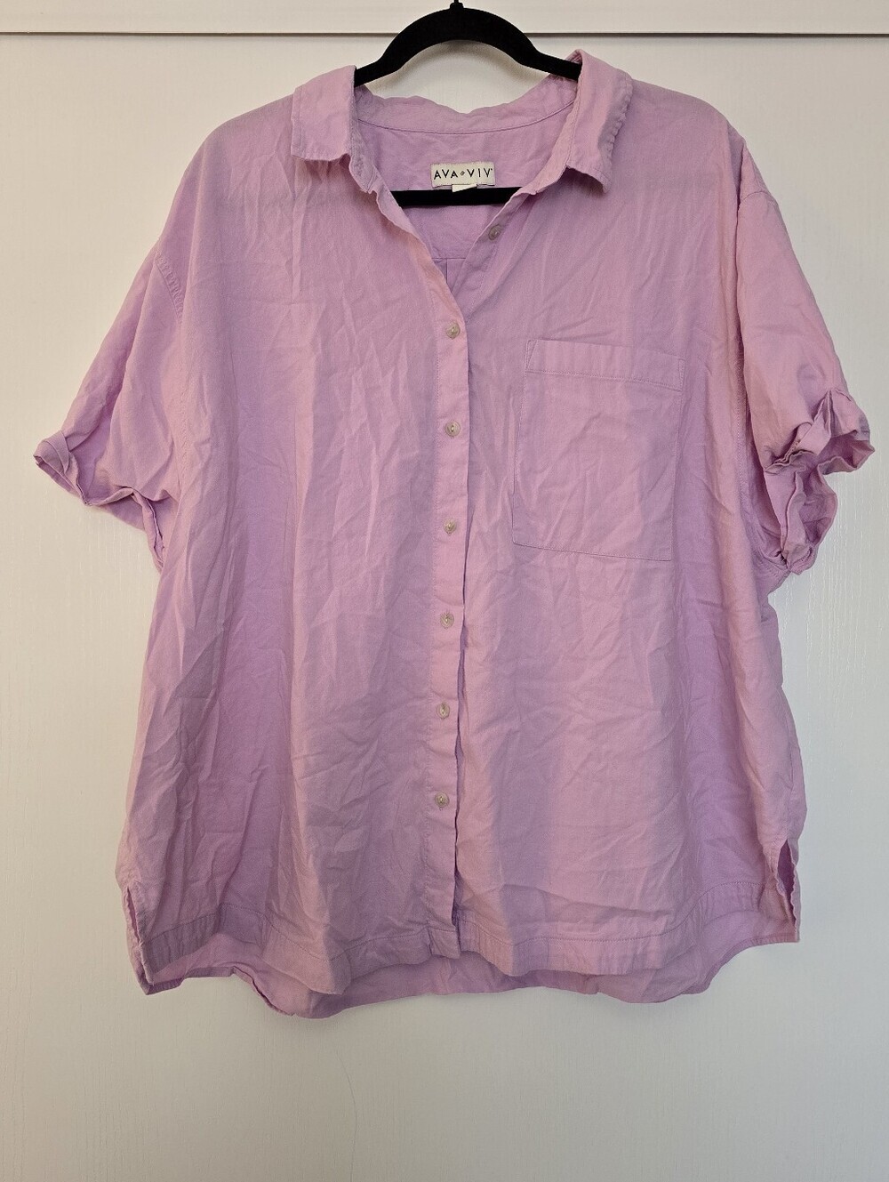 Ava & Viv - (Plus-Size) Light Purple Short-Sleeve Button-Down Shirt